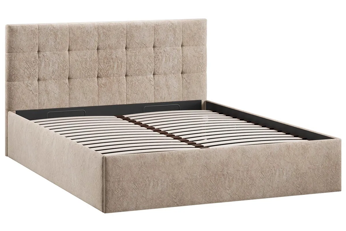 Кровать Джоли Тип 1 с ПМ и заглушиной 160х200 (Микровелюр / Wellmart Dark Beige)