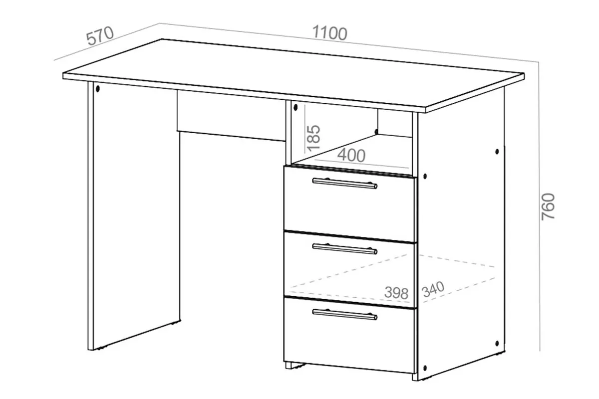 Стол письменный 1100 с ящиком (Белый)