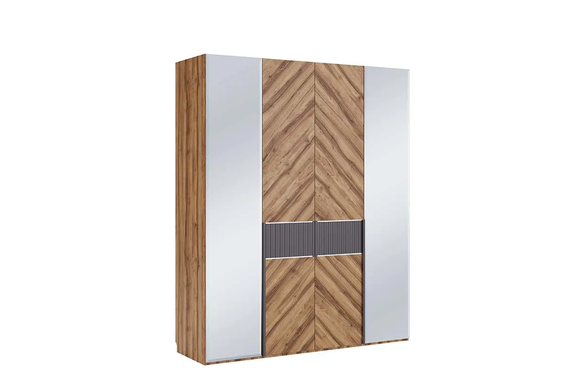 Шкаф четырехдверный с зеркалом Моника (Авелано/Графит) вариант 2
