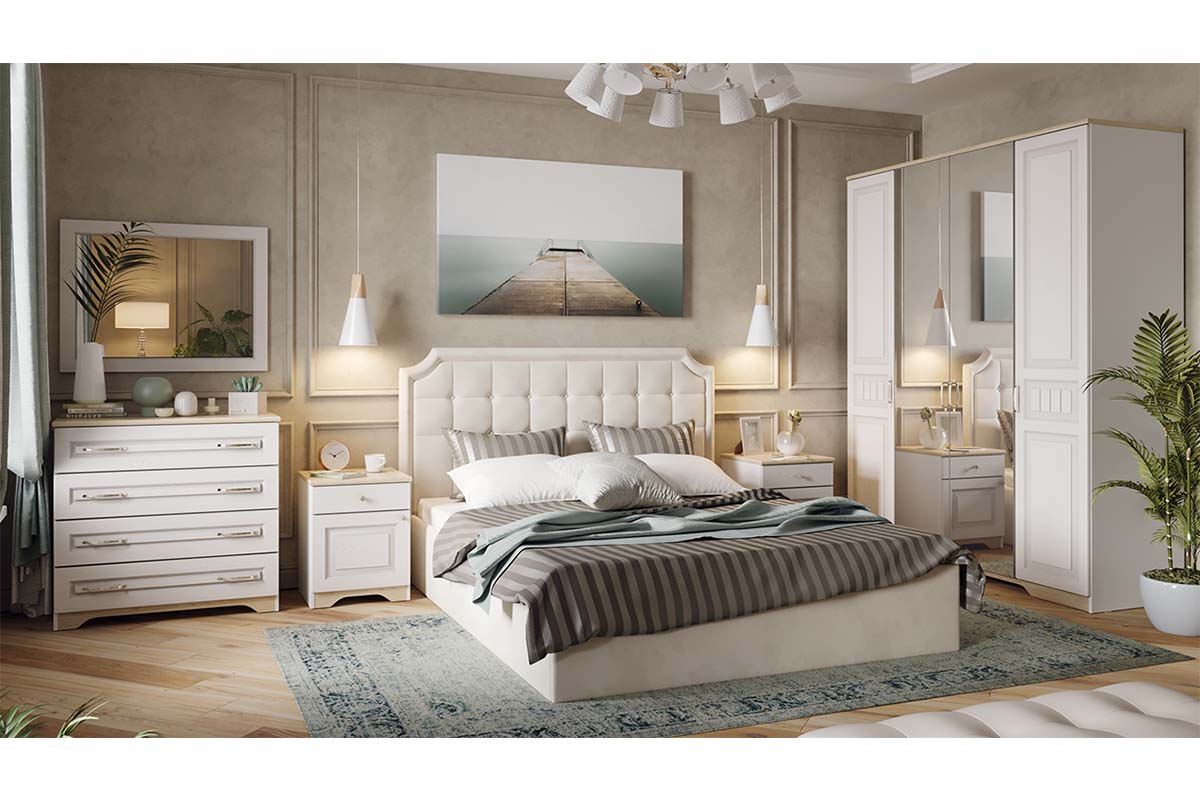 Спальня Тоскана 1 (Белый Жемчуг/Гикори Джексон) фото
