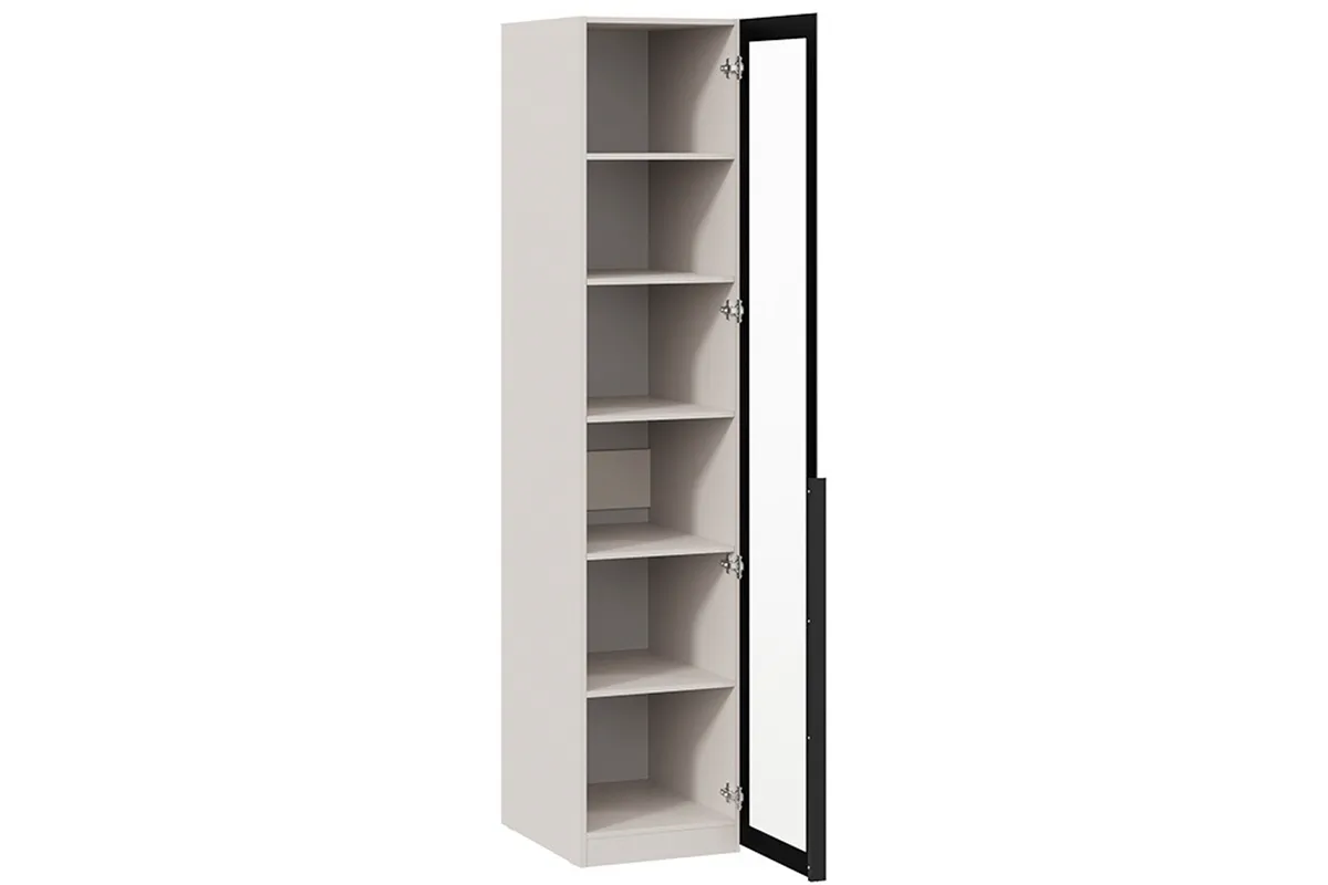 Шкаф для белья Порто СМ-393.07.008 (580) с 1 дверью со стеклом (Кашемир матовый / Графит / Стекло сатин черное)