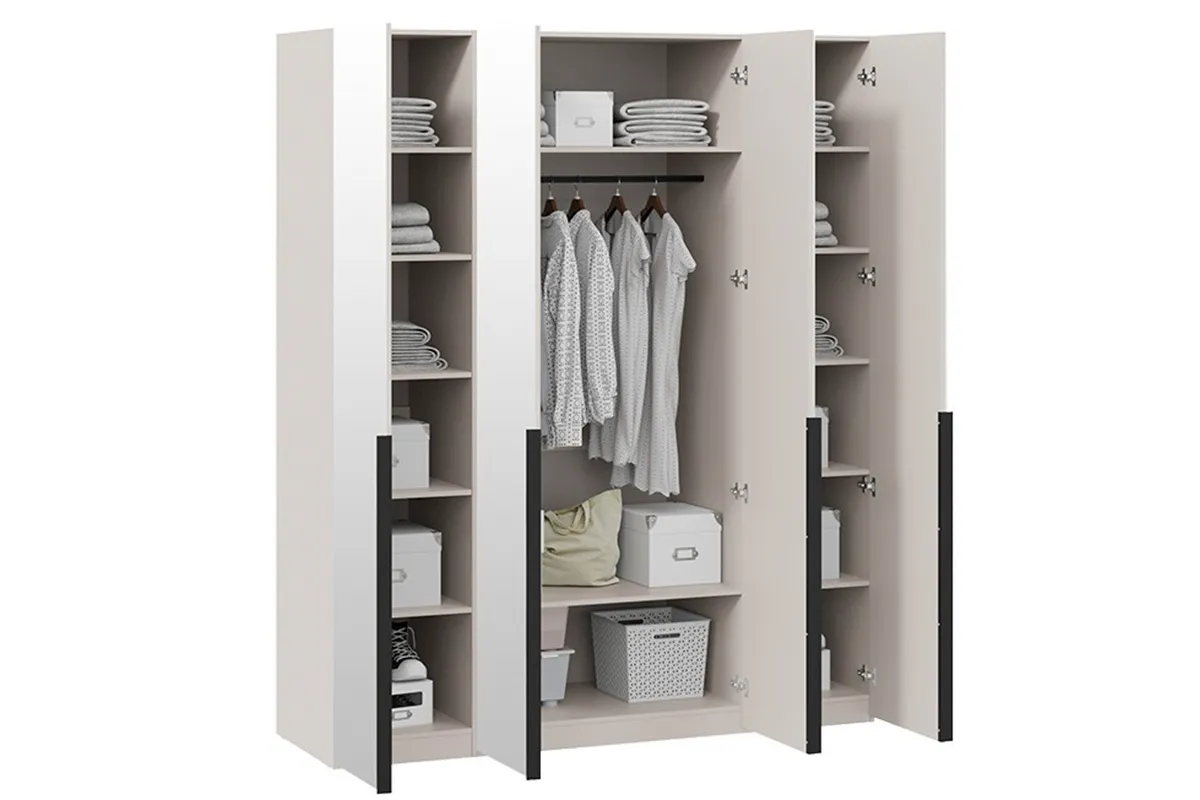 Шкаф для одежды Порто СМ-393.07.108 (580) с 2 глухими и 2 зеркальными дверями (Кашемир матовый / Кашемир сатин)