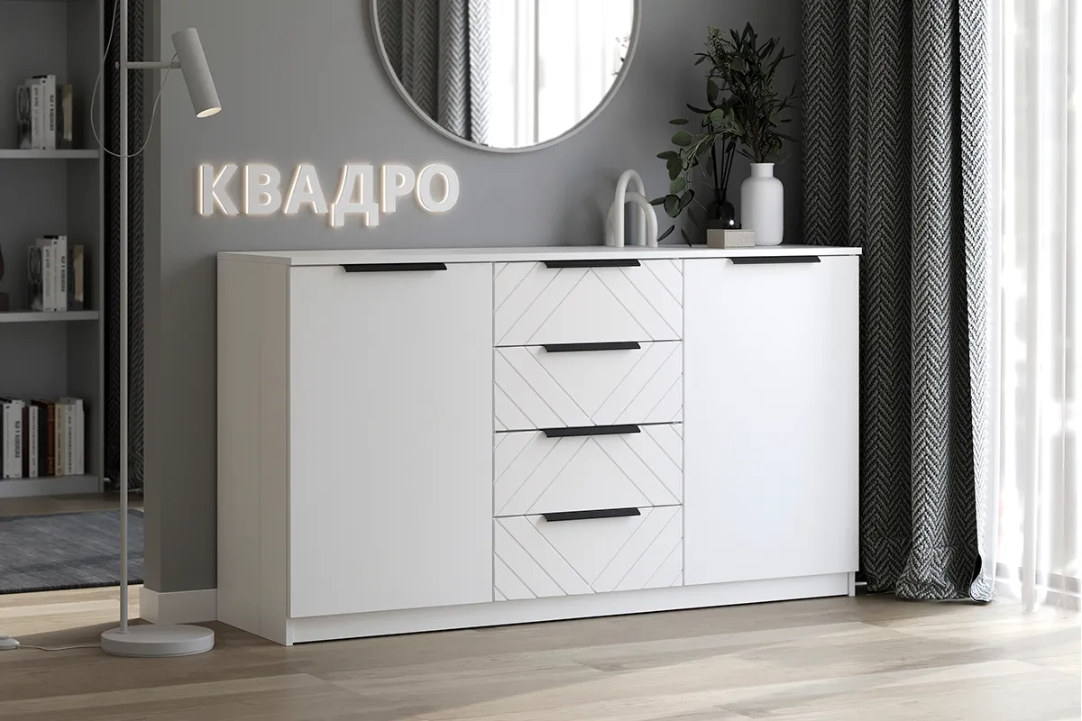 Комод Квадро №1500.5 (Белый / Тальк)
