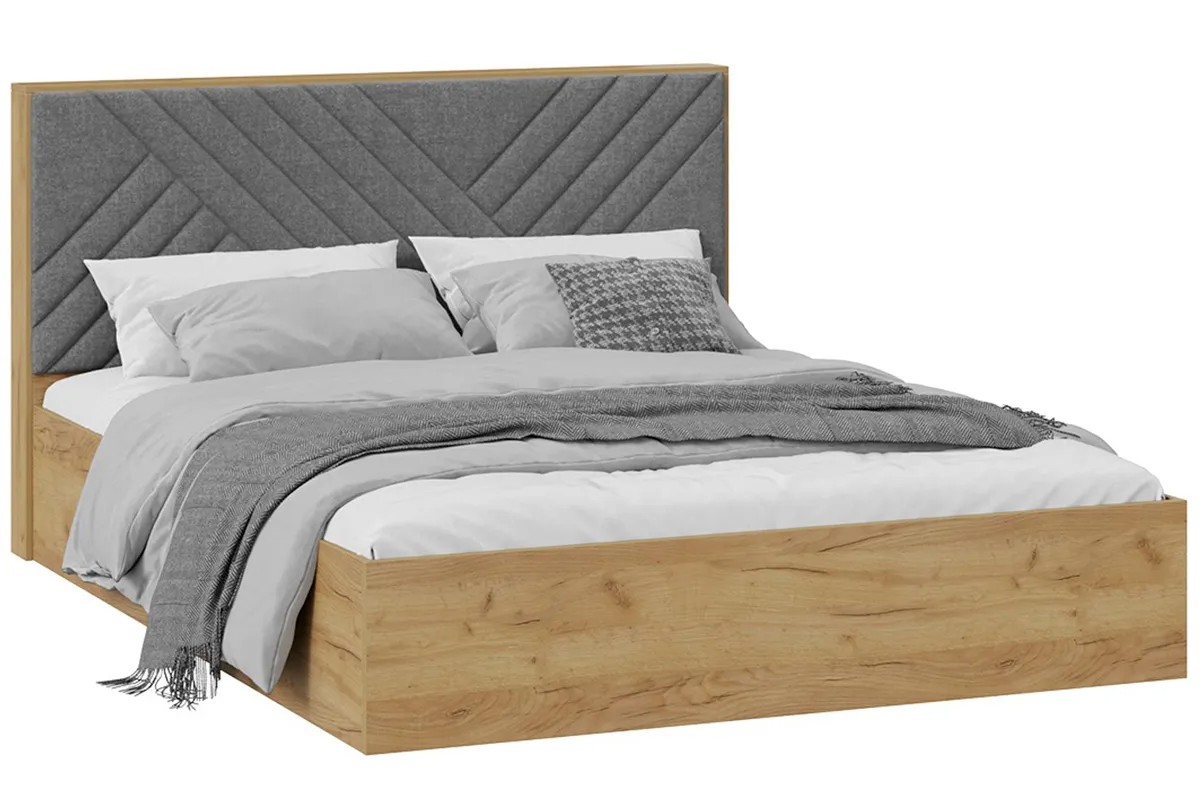 Кровать Хилтон Тип 1 с ПМ и заглушиной 160х200 (Дуб Крафт золотой/Велюр серый)