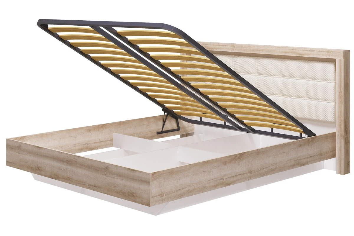 Кровать Люмен 28 с ПМ и подсветкой 160х200 (Дуб сакраменто/Белый снег)