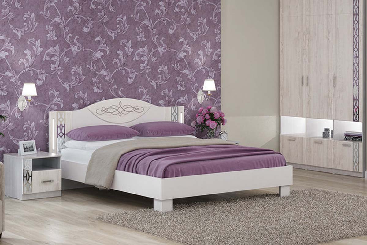 Кровать Белла мод № 2.3 с подсветкой 180х200 без орт.основания (Рамух белый)