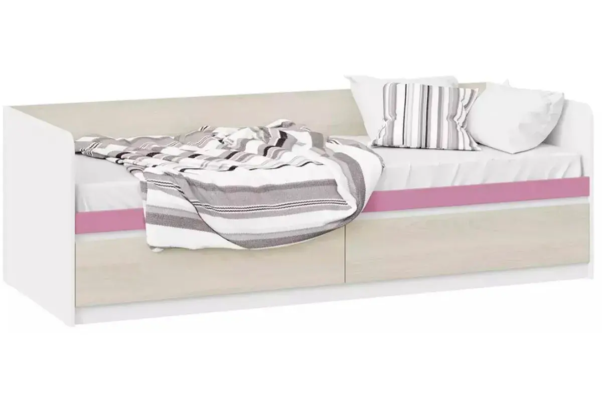 Кровать с накладкой Сканди СМ-386.12.002 (Дуб Гарден/Белая/Лиловый)