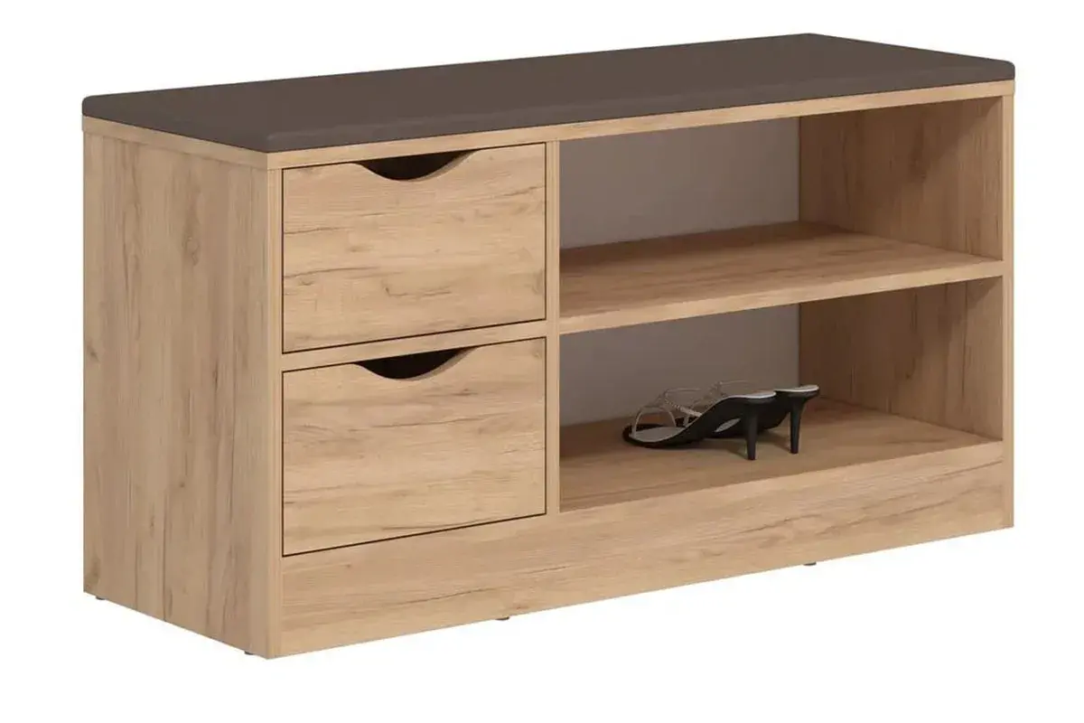 Обувница Лаки Тип 5 (Дуб Крафт Золотой / Экокожа Коричневая)