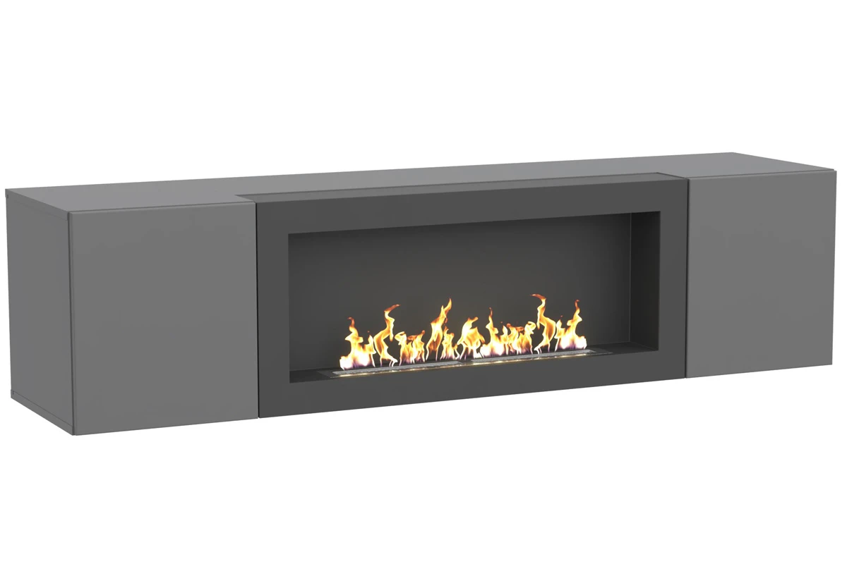 Шкаф навесной POINT ТИП-28 SBK с биокамином (Серый/Графит)