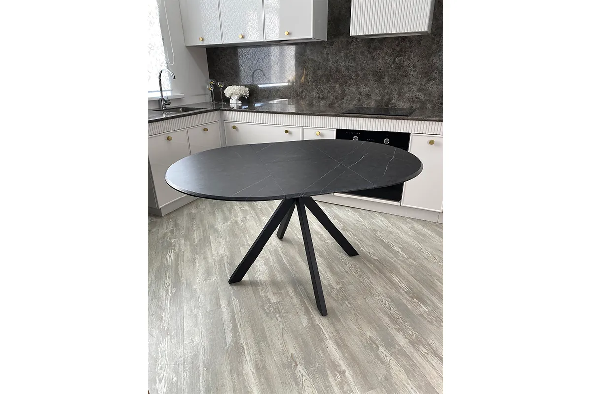 Стол обеденный Москва d 1000 (МДФ в плёнке Мрамор Черный SSK460 / Рама черное / Металл черный)