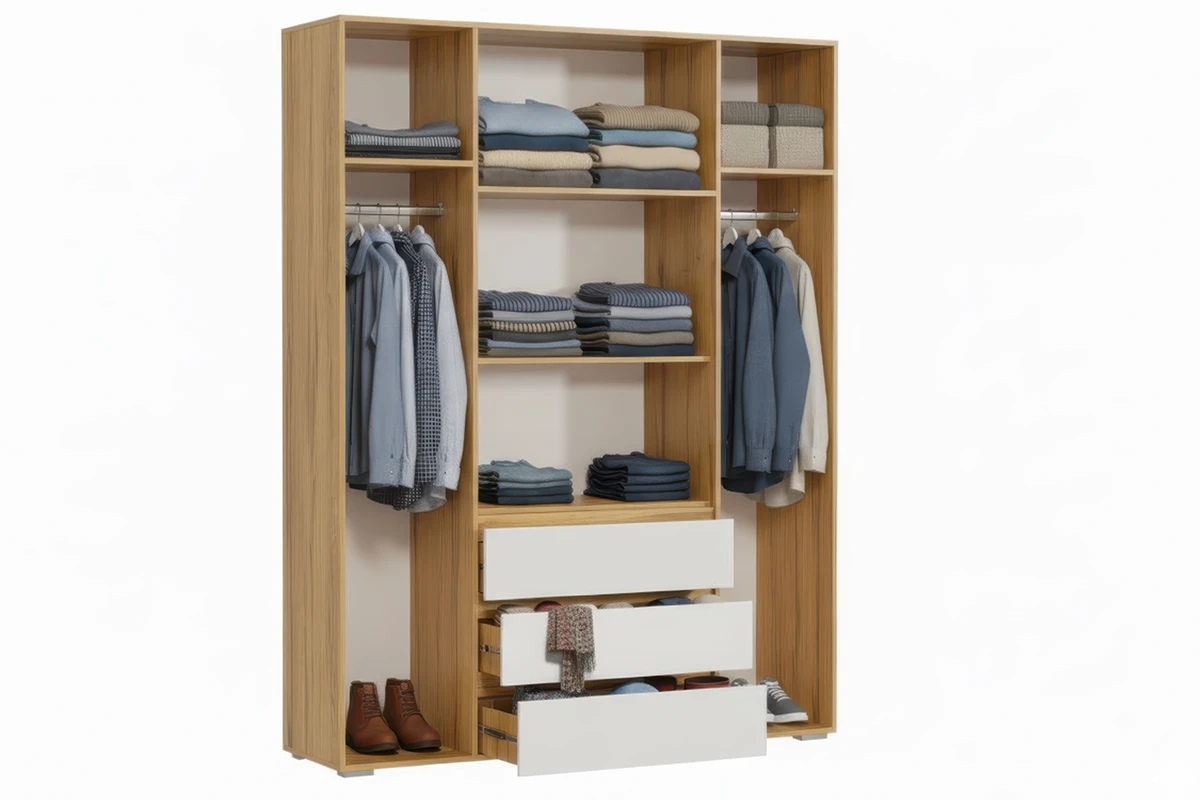 Шкаф 4-створчатый с ящиками Веста (Дуб золотистый / Белый)