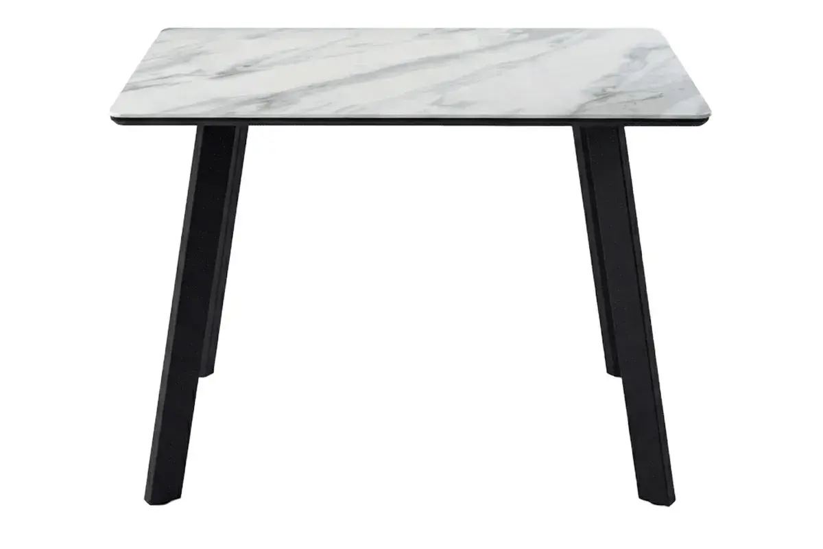 Стол обеденный Тик Так 900х650 нераздвижной (Керамика Белый мрамор с активными прожилками YB8020126BG / МДФ в пленке черный кварц / Металл черный)