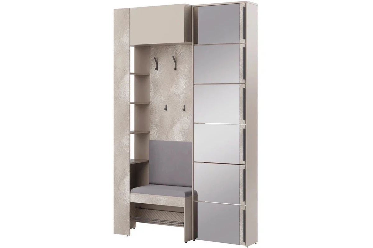 Вешалка комбинированная Сольера мод.1 (ЛДСП Мунлайт/ЛДСП Велюр/Ткань Light Grey)