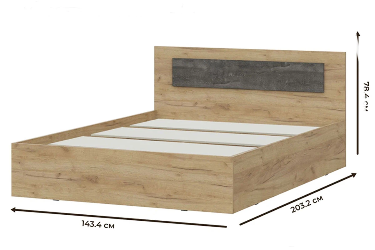 Кровать МСП 1 с основанием 140х200 (Дуб Золотой/Камень Тёмный)