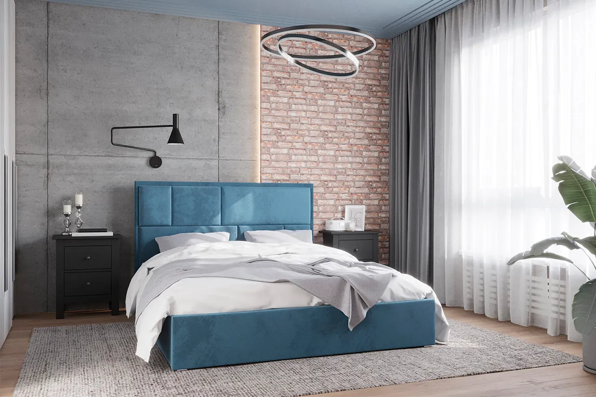 Кровать Madison с ПМ 140х200 (Велюр / Синий) 72306320
