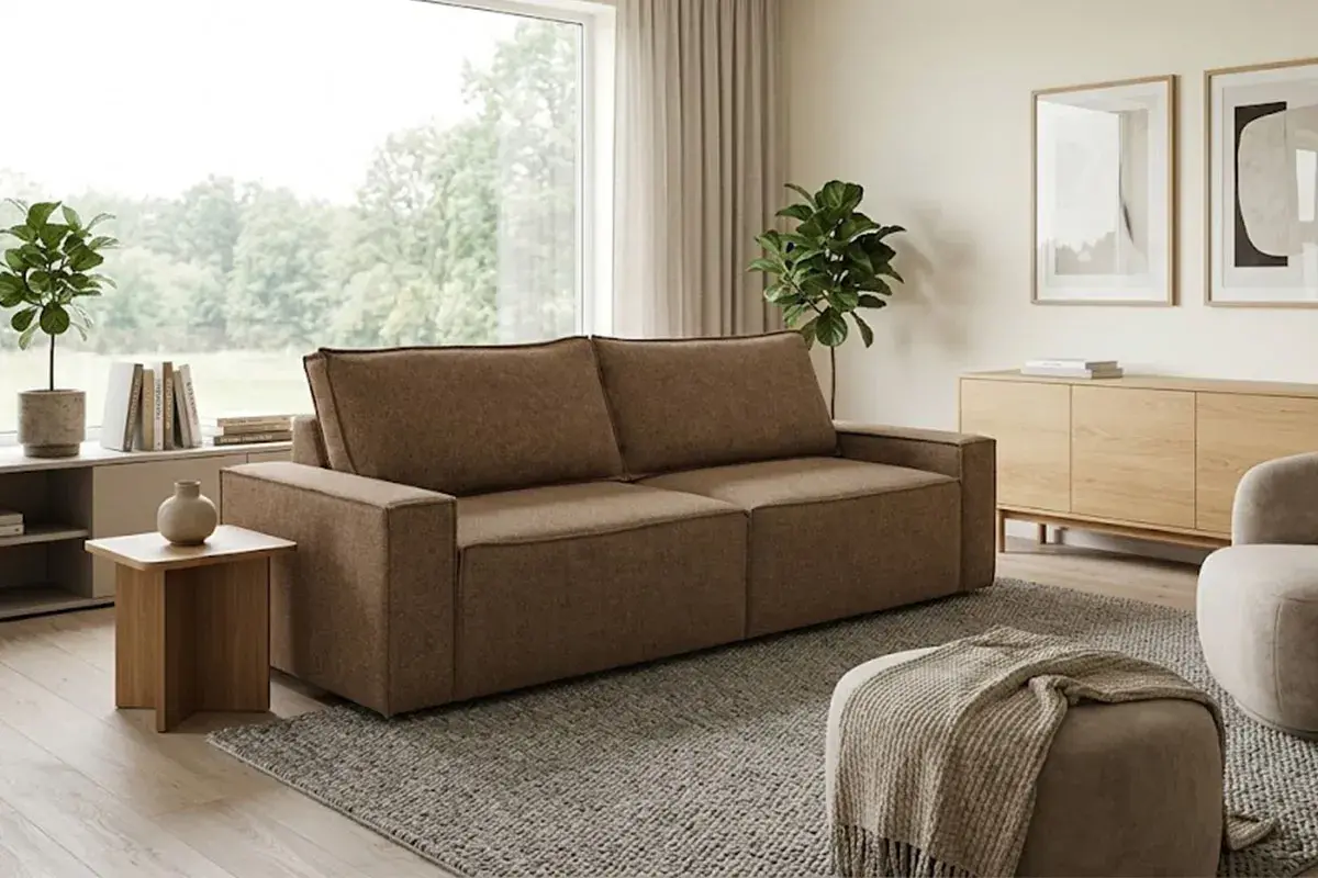 Диван Brick-3 S (Набивные подушки/Вывернутый) Гунин 2217-3 Коричнево-бежевый