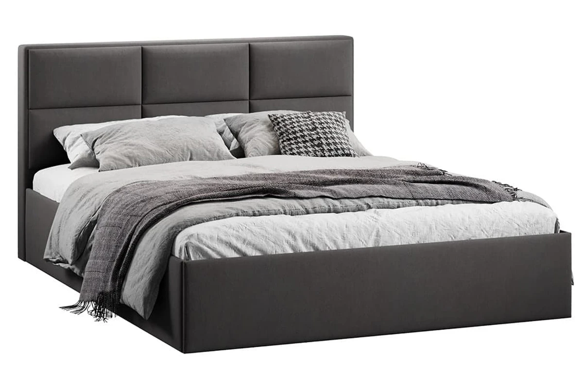 Кровать Стелла с ПМ Тип 1 и заглушиной 140х200 (Велюр / Графит)