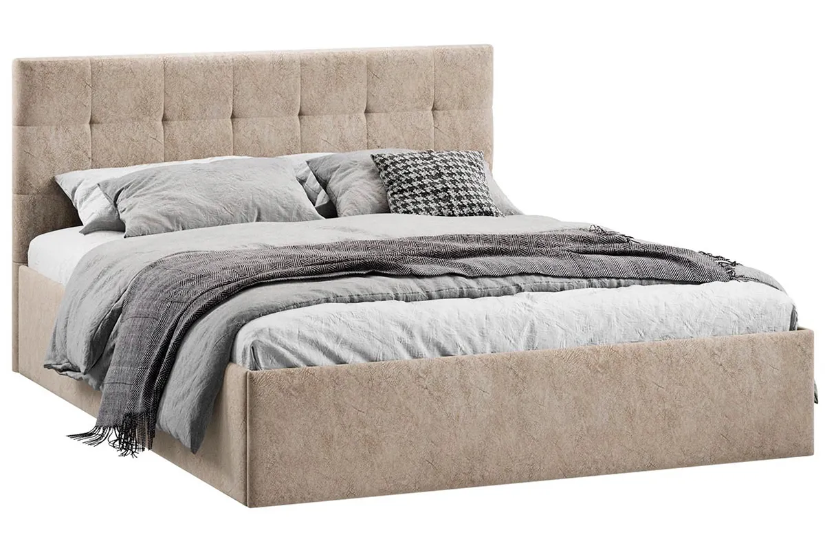 Кровать Джоли Тип 1 с ПМ и заглушиной 160х200 (Микровелюр / Wellmart Dark Beige)