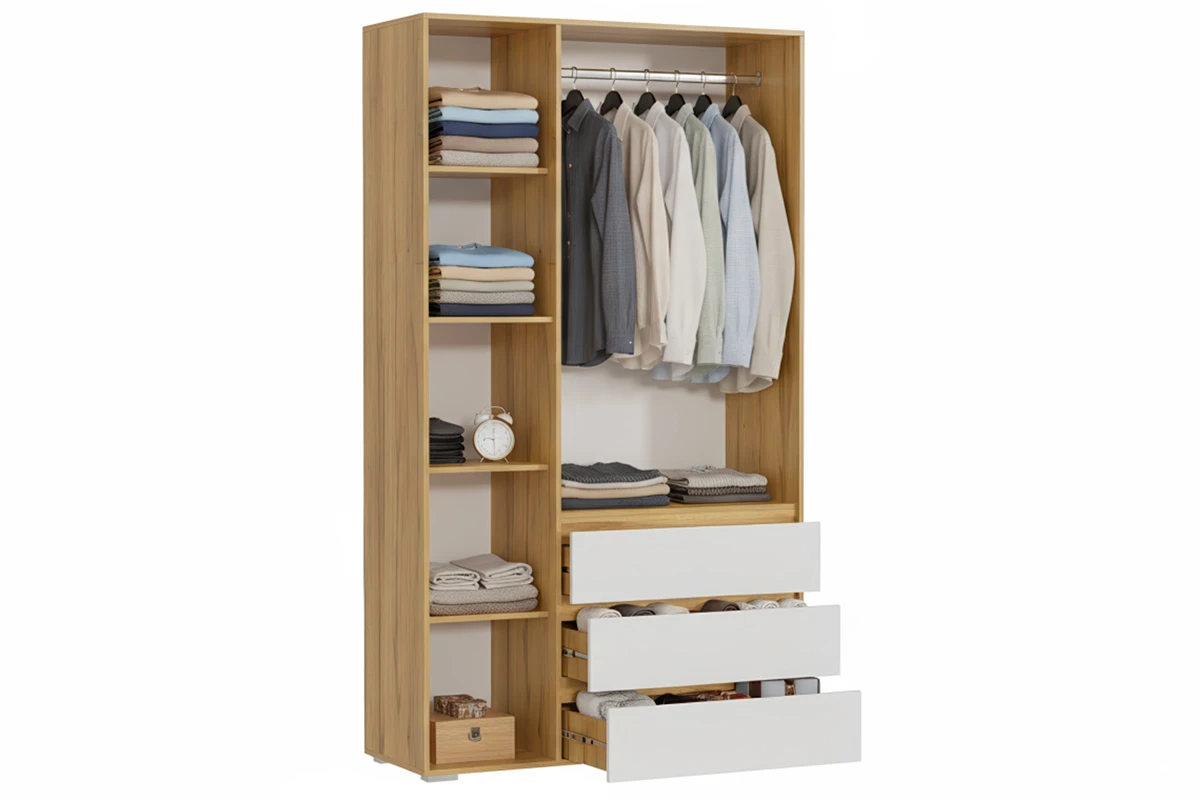 Шкаф 3-створчатый с ящиками Веста (Дуб золотистый / Белый)