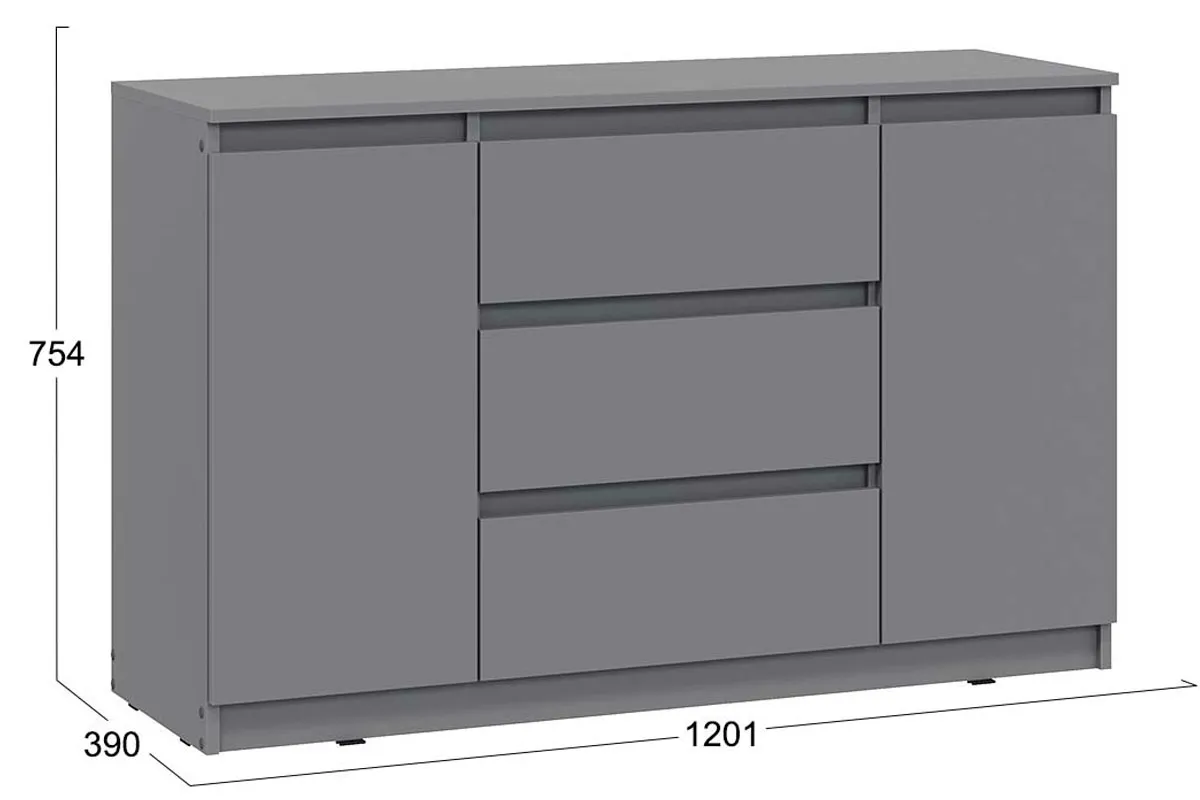 Комод Денвер 3 ящика двухстворчатый Исп.2 (Графит серый)