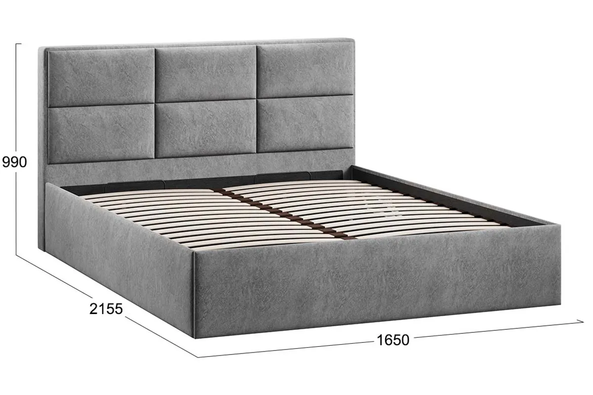 Кровать Стелла c ПМ 160х200 Тип 1 (Микровелюр/Wellmart Silver)