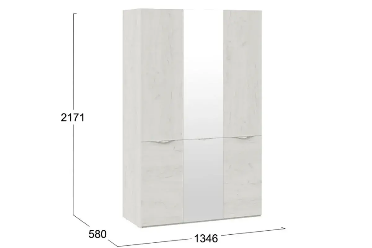 Шкаф комбинированный Либерти СМ-297.07.432 с 2 глухими и 1 зеркальной дверями (Дуб крафт белый)