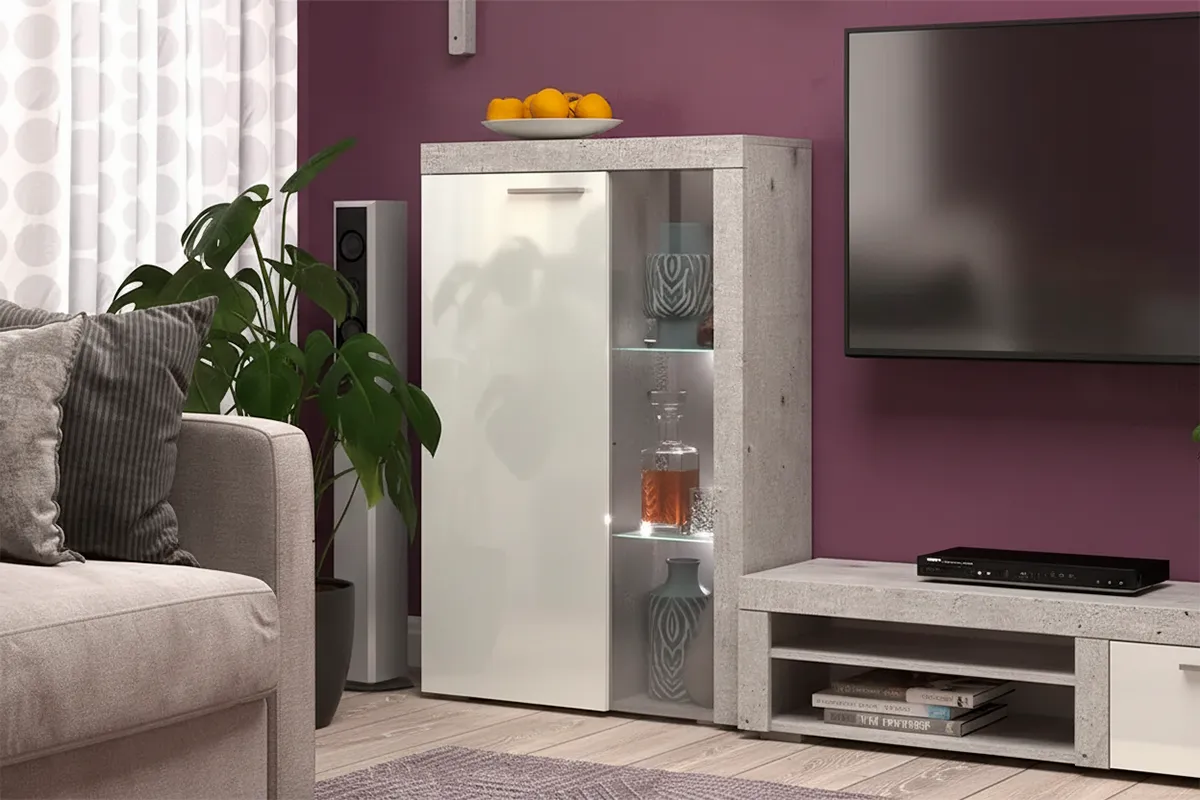 Best №2.2 Витрина малая бетон/белый глянец фото