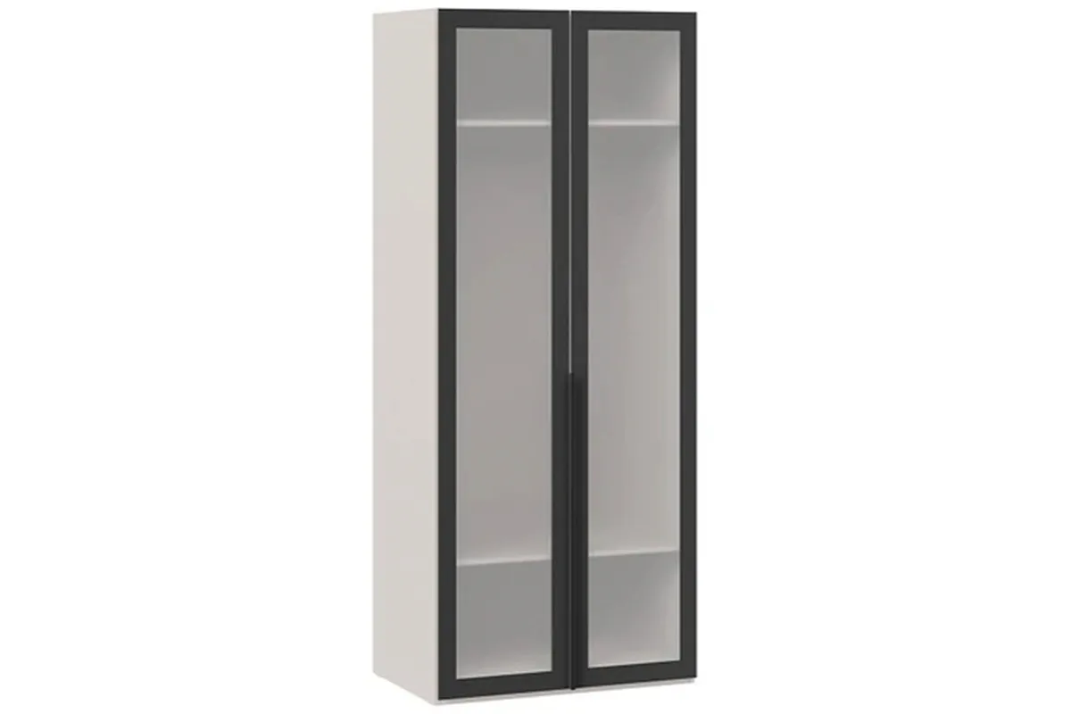 Шкаф для одежды Порто СМ-393.07.009 (580) с 2 дверями со стеклом (Кашемир матовый / Графит / Стекло сатин черное)