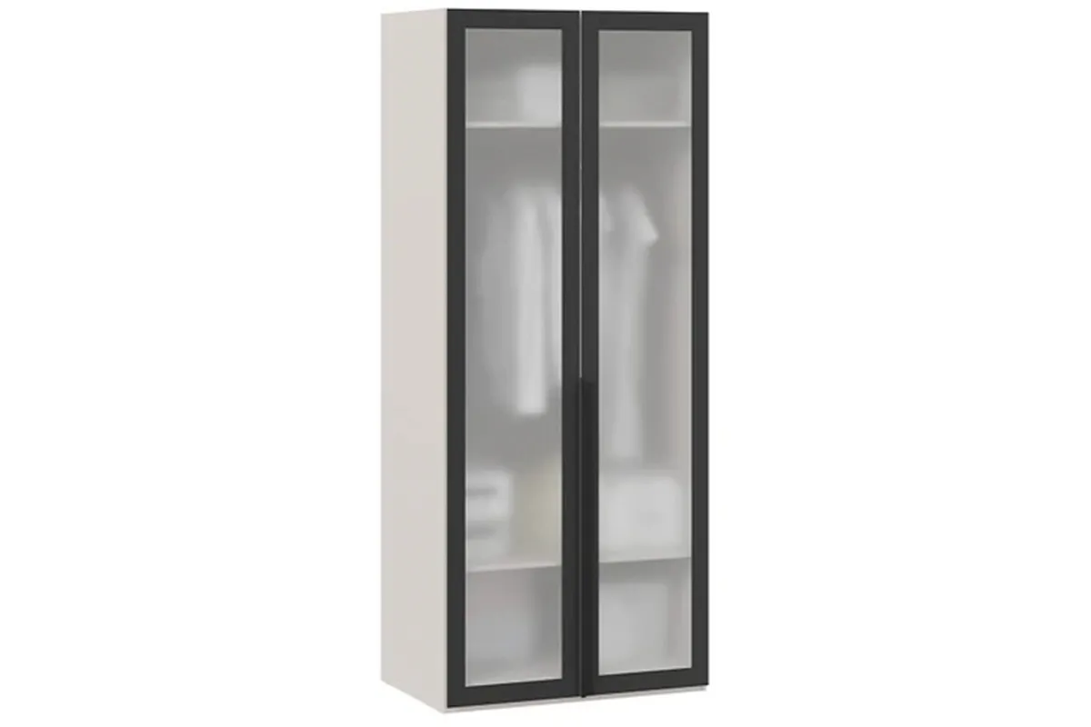Шкаф для одежды Порто СМ-393.07.009 (580) с 2 дверями со стеклом (Кашемир матовый / Графит / Стекло сатин черное)