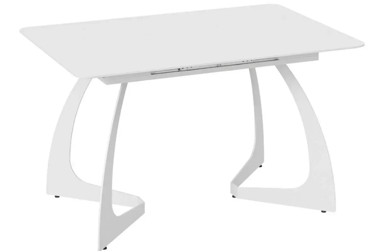 Стол обеденный Конкорд раздвижной Тип 2 (Белый муар/Стекло матовое белое)