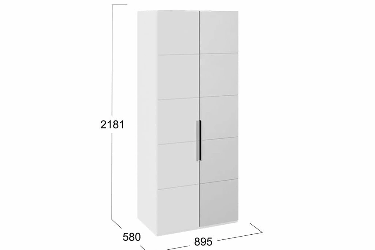 Шкаф для одежды с 2 дверями Наоми СМ-208.07.04 (Зеркало+Глухая) R (Белый глянец)
