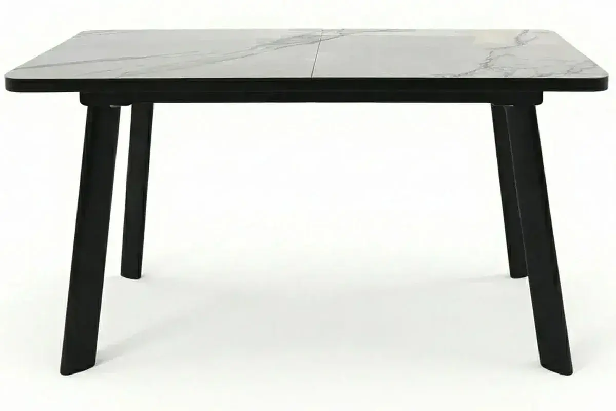 Стол обеденный Норд 1400х800 (Керамика YB9020022BG Белый мрамор прожилки латте / ЛДСП с черной кромкой / Металл черный)
