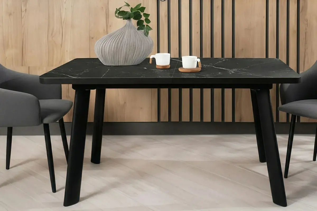 Стол обеденный Норд 1400х800 (Керамика YB90200B6 Matte Черный мрамор / ЛДСП с черной кромкой / Металл черный)