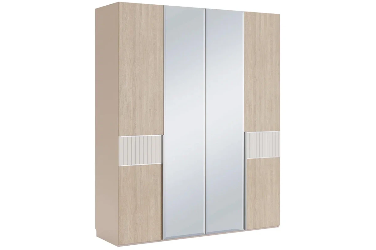 Шкаф четырехдверный с зеркалом Беатрис (Палермо/Софт латте) вариант 2