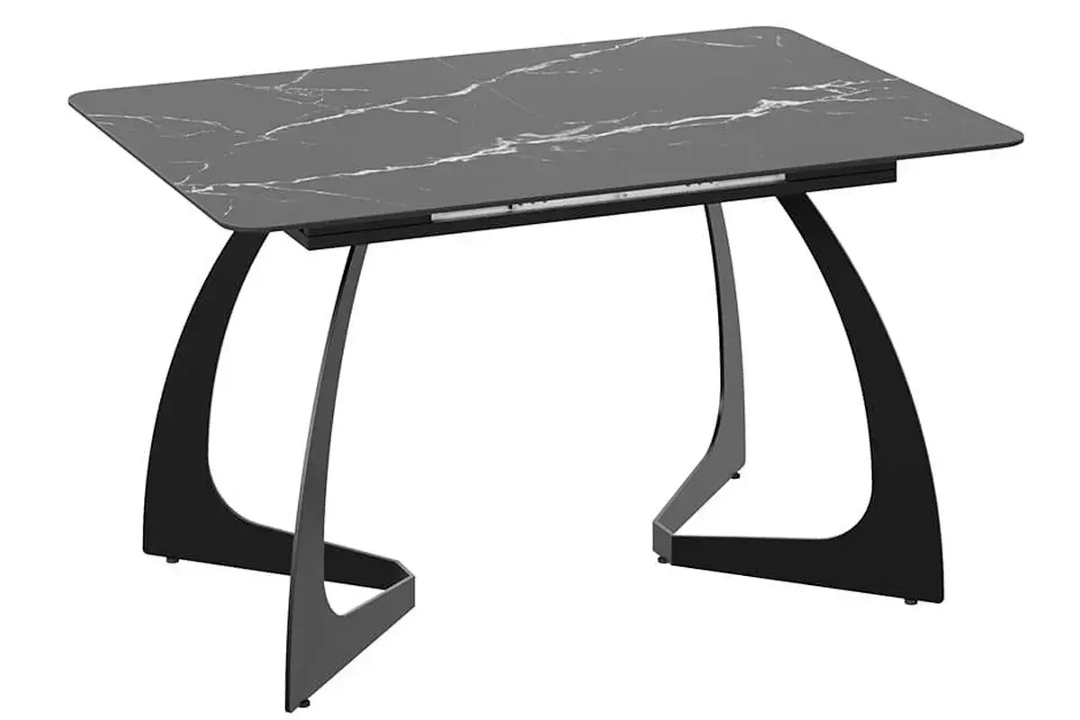 Стол обеденный раздвижной Конкорд Тип 2 (Черный муар/Стекло матовое черный мрамор)