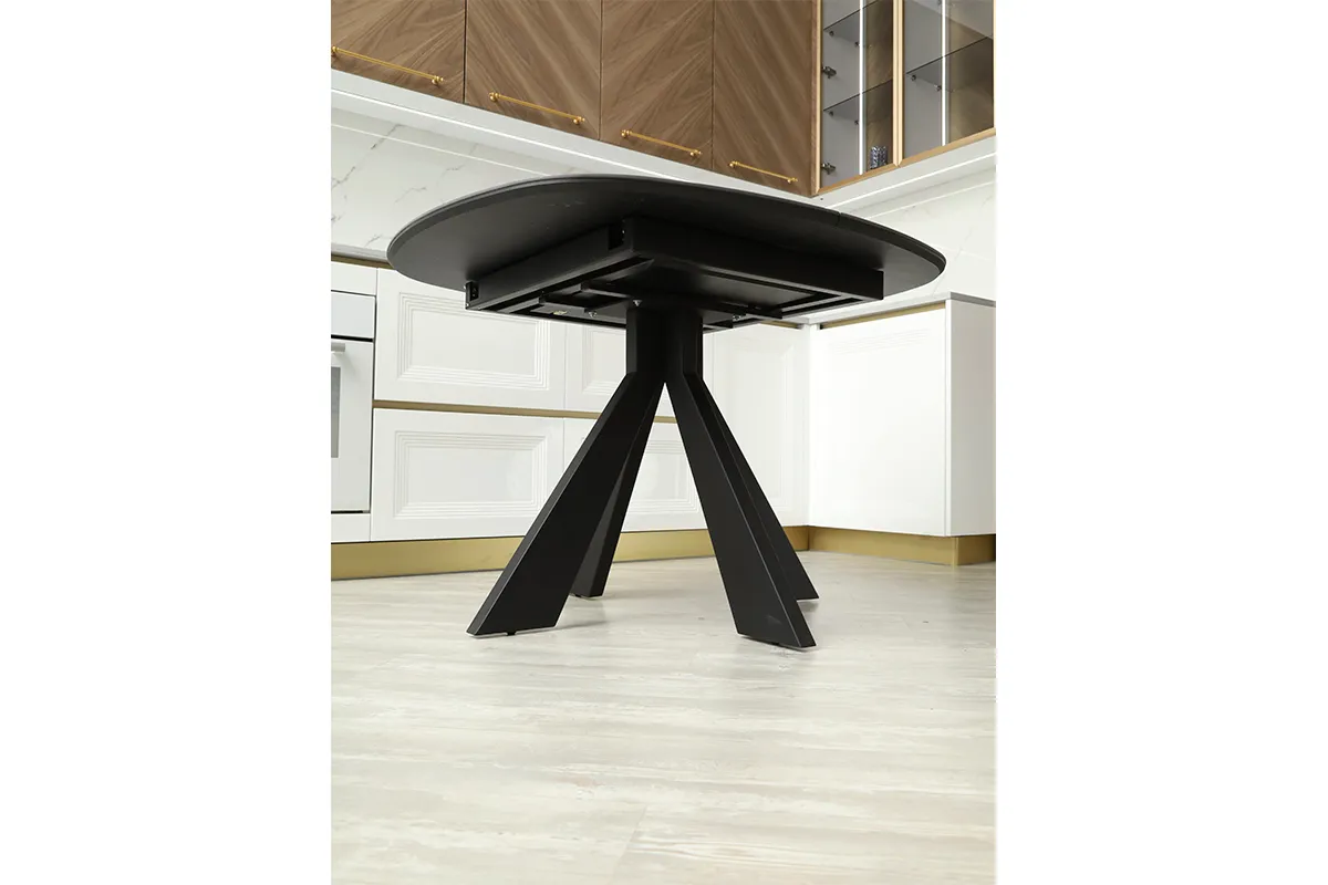 Стол обеденный Эльтон 1100 (вставка 400) (ст. №10 /Керамика Черный мрамор 9806053 / МДФ Черный Кварц / Металл Черный)