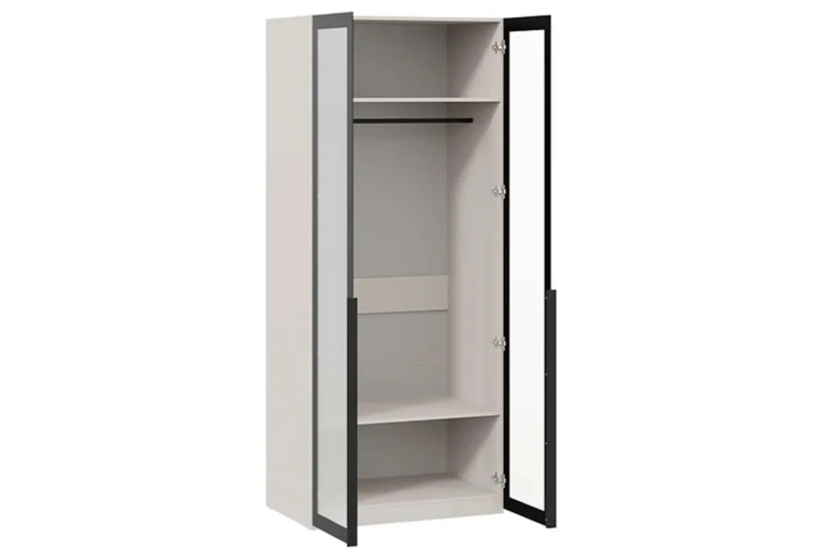 Шкаф для одежды Порто СМ-393.07.009 (580) с 2 дверями со стеклом (Кашемир матовый / Графит / Стекло сатин черное)