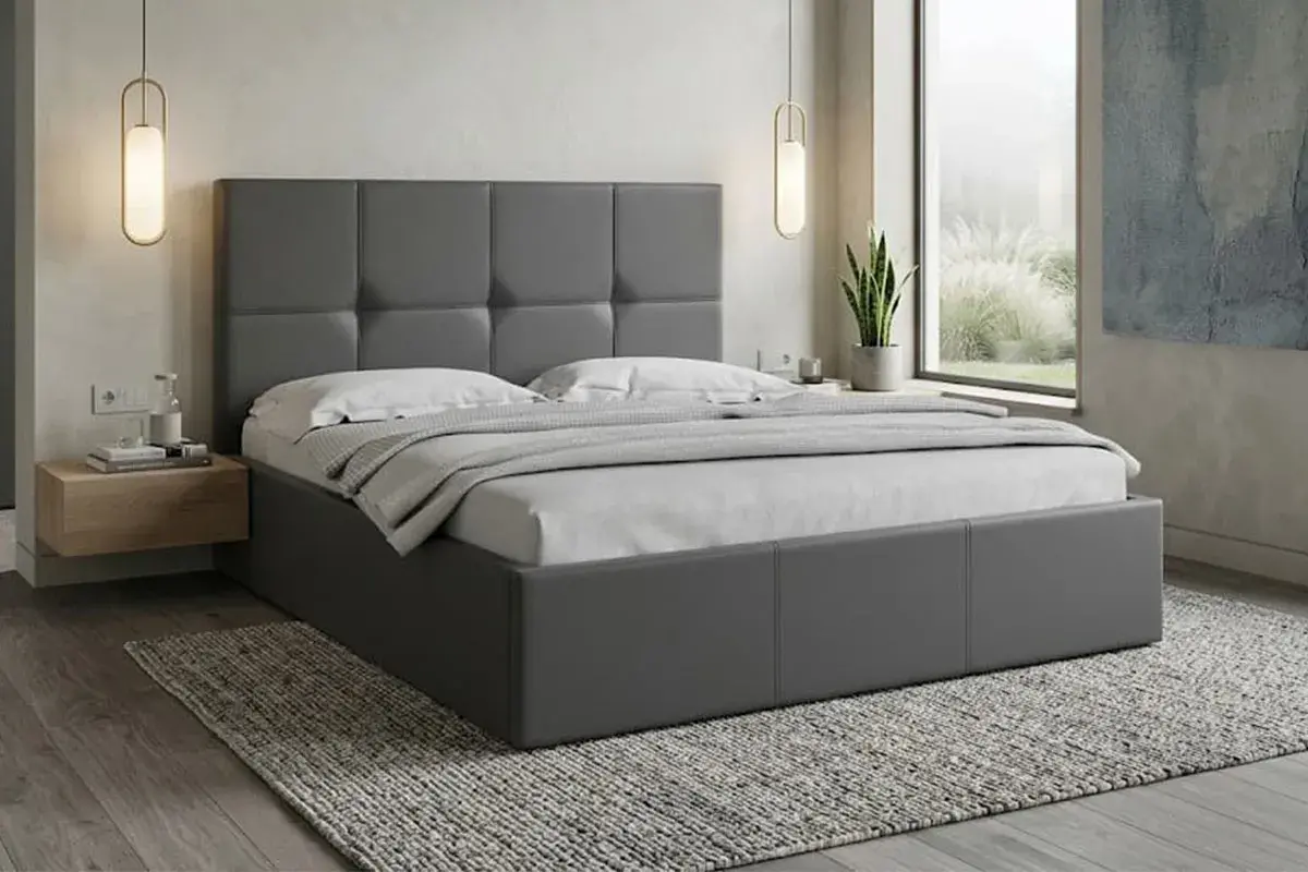 Кровать Куба 160х200 с подъемным механизмом (Серый/Кожзам)