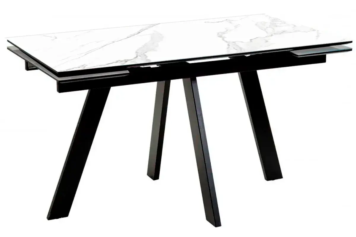 Стол обеденный Нео-2 1400(2000) (ст. №2 / Керамика 170104 Alpine white / МДФ черный кварц / Рама черная / Металл черный)