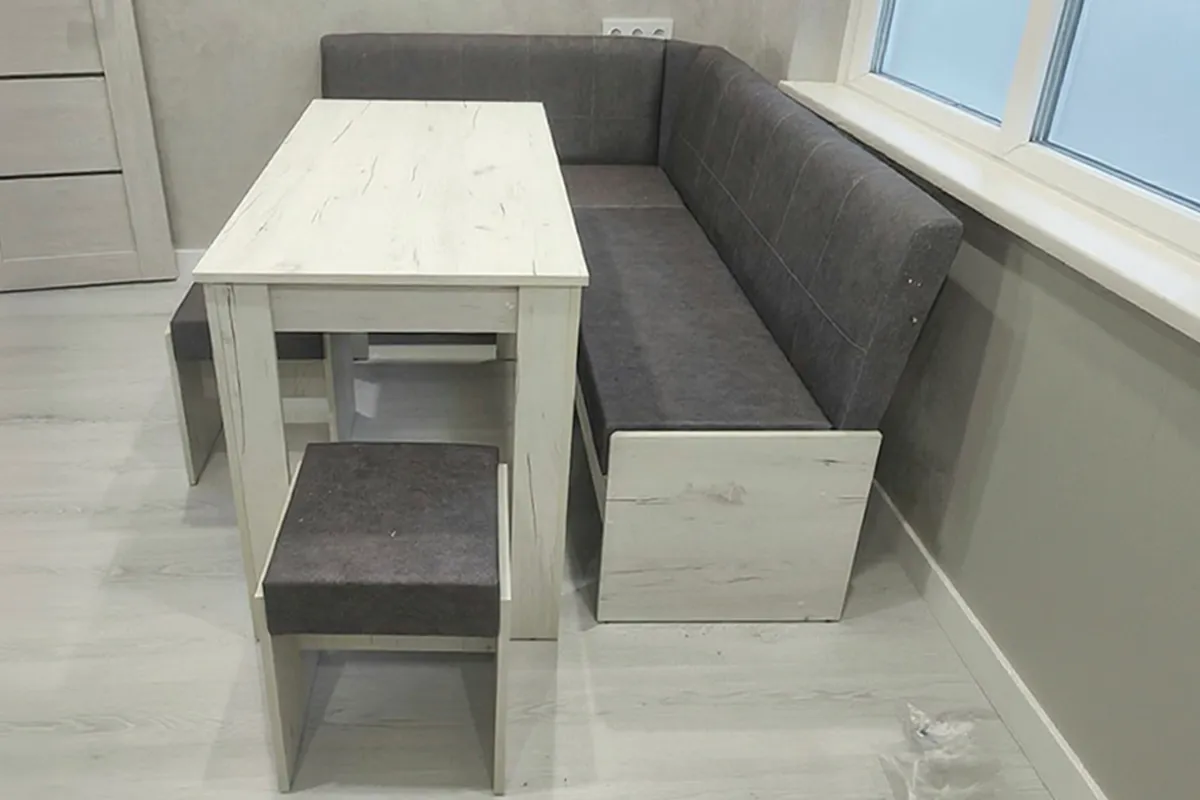 Кухонный уголок Пекин (Дуб крафт белый/Микровелюр Duna Steel)