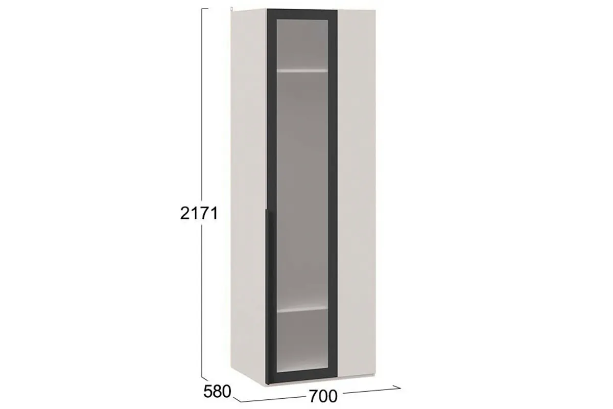 Шкаф угловой Порто СМ-393.07.011 (580) с 1 дверью со стеклом (Кашемир матовый / Графит / Стекло сатин черное)