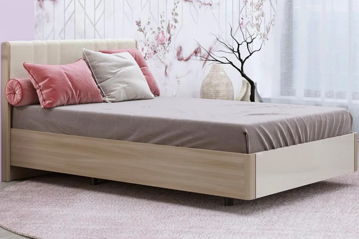 Кровать КР-5012-АС-КГ-В 140х200 (Ясень Асахи / Кашемир Глянцевый / Велюр)