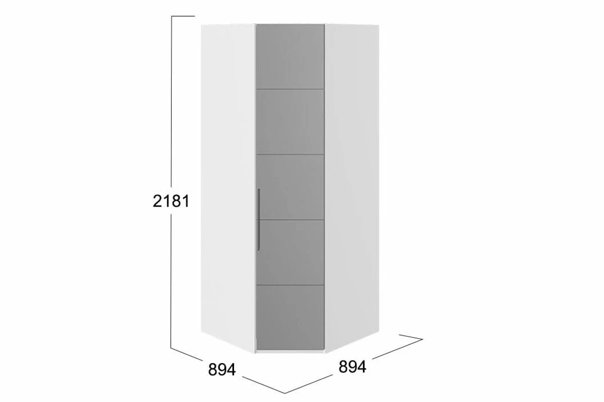 Шкаф угловой Наоми СМ-208.07.07 с 1 зеркальной дверью R (Белый глянец)