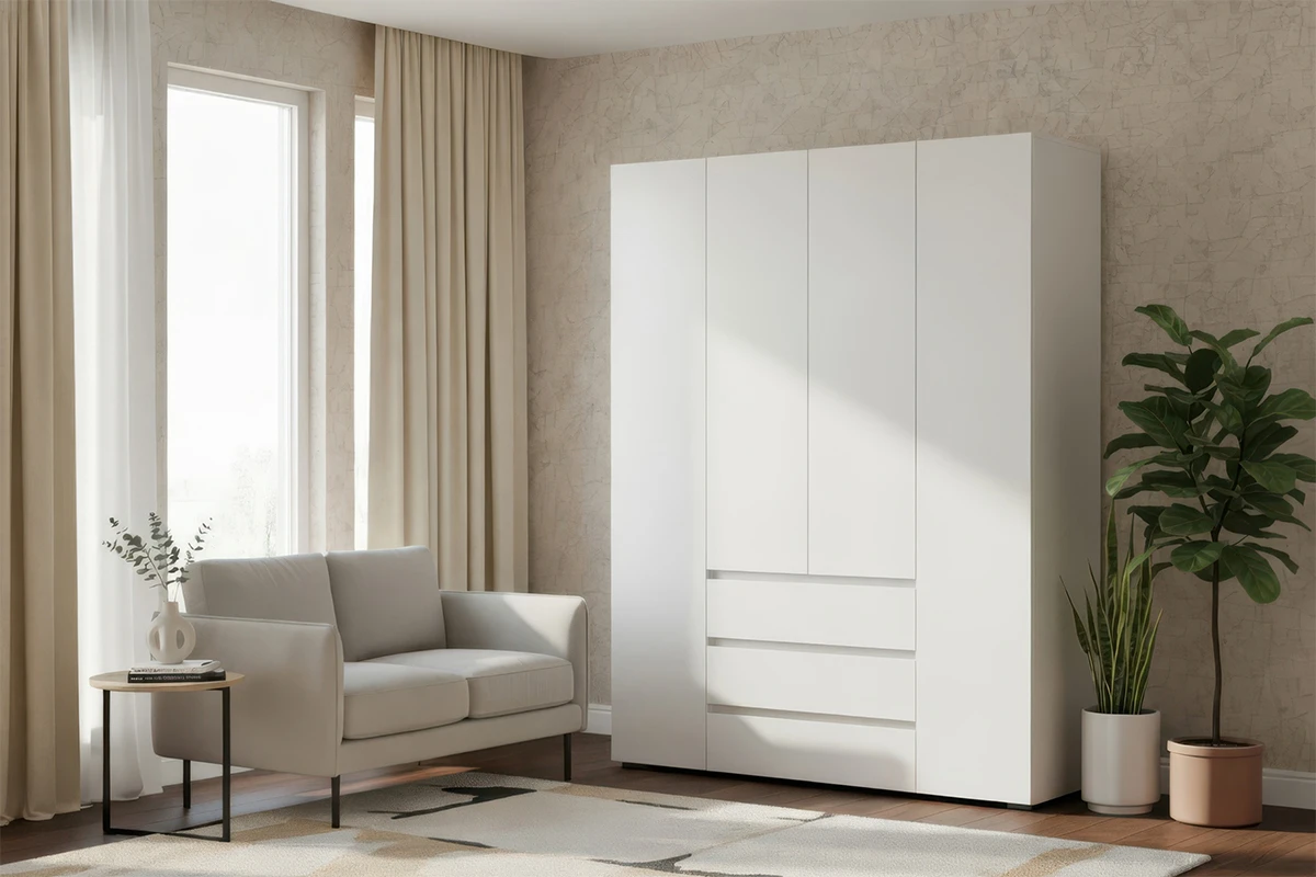 Шкаф 4-створчатый с ящиками Веста (Белый)