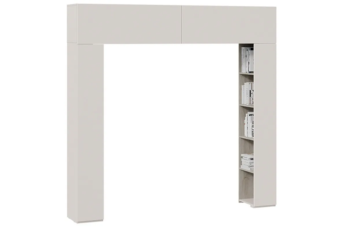 Шкаф навесной Порто СМ-393.21.022 (366) со стеллажами (Кашемир матовый / Баттл рок / Кашемир сатин)