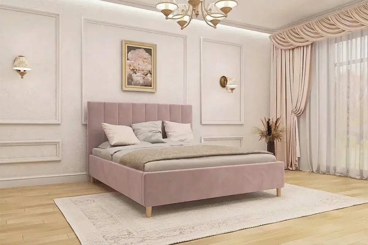 Кровать Венеция с ПМ 160х200 (Velutto/Розовый)