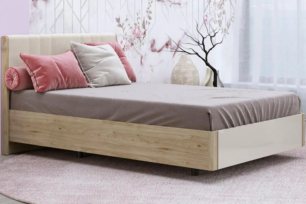 Кровать КР-5012-ГС-КГ-В 140х200 (Гикори Джексон Светлый / Кашемир Глянцевый / Велюр)