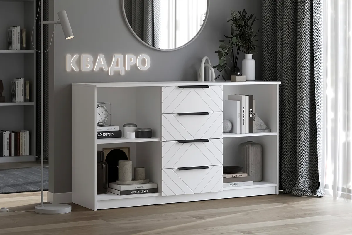 Комод Квадро №1500.6 (Белый / Тальк)