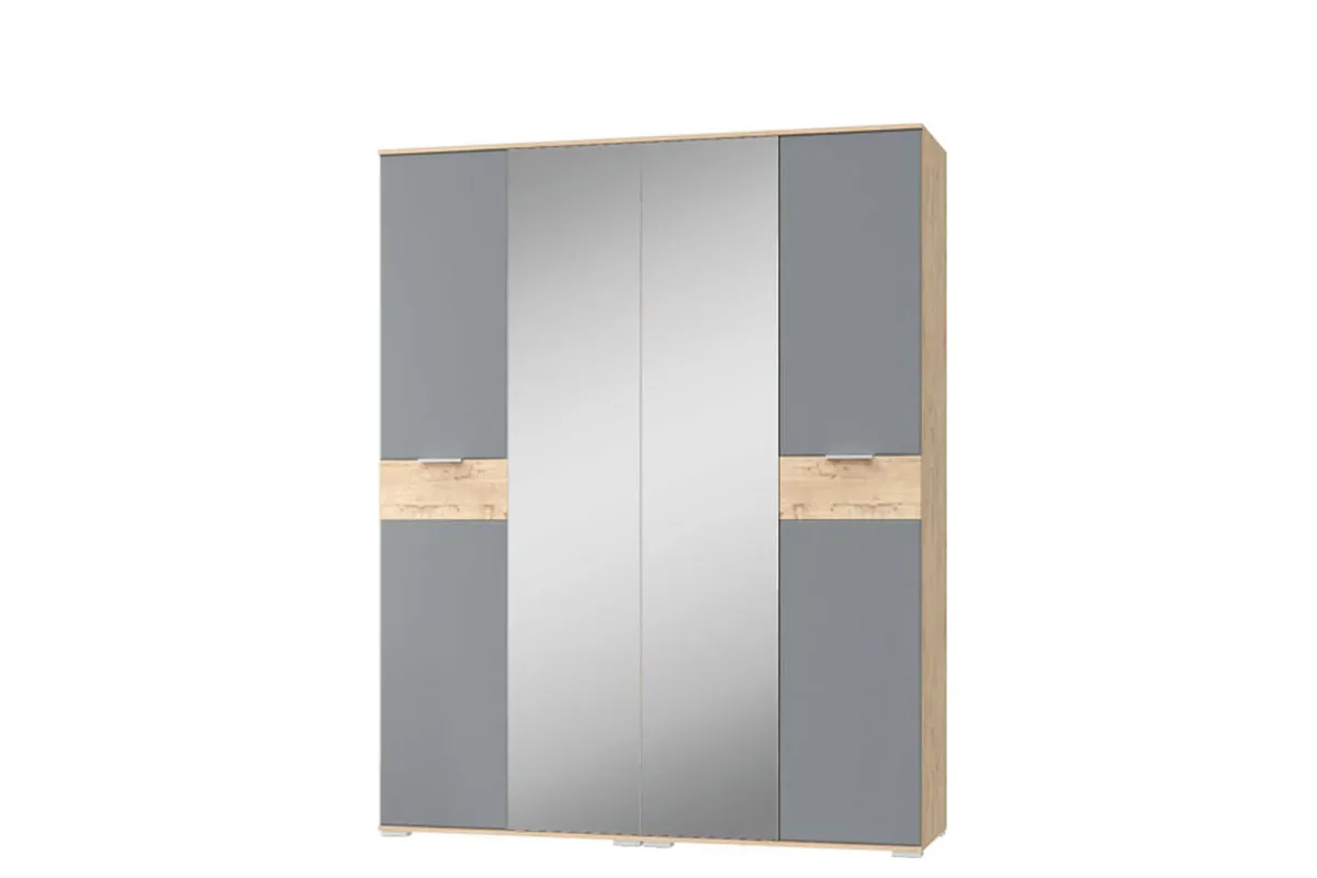 Шкаф 4х-дверный с зеркалом Берген (Дуб Бунратти/Смоки Софт)