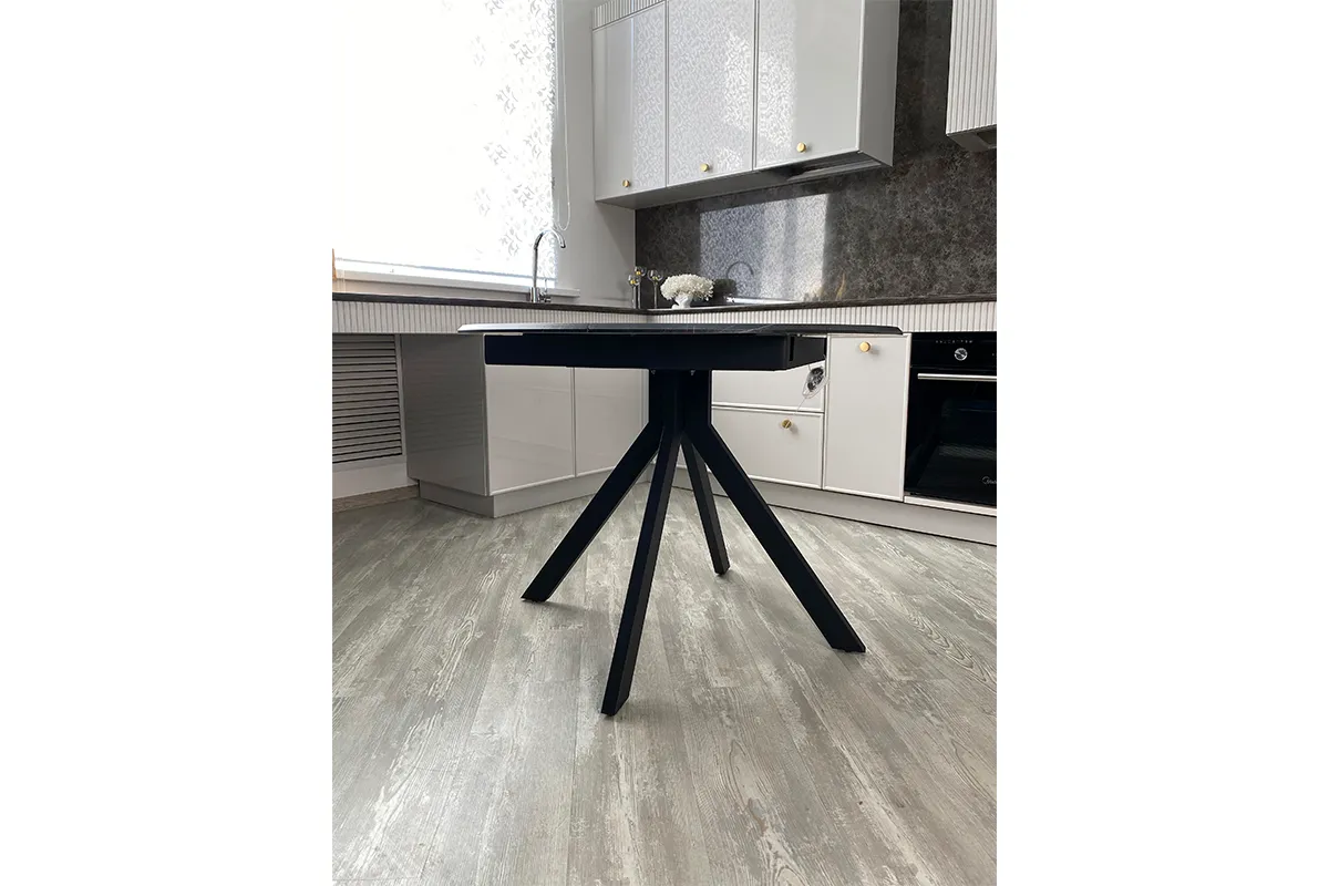 Стол обеденный Москва d 1000 (МДФ в плёнке Мрамор Черный SSK460 / Рама черное / Металл черный)